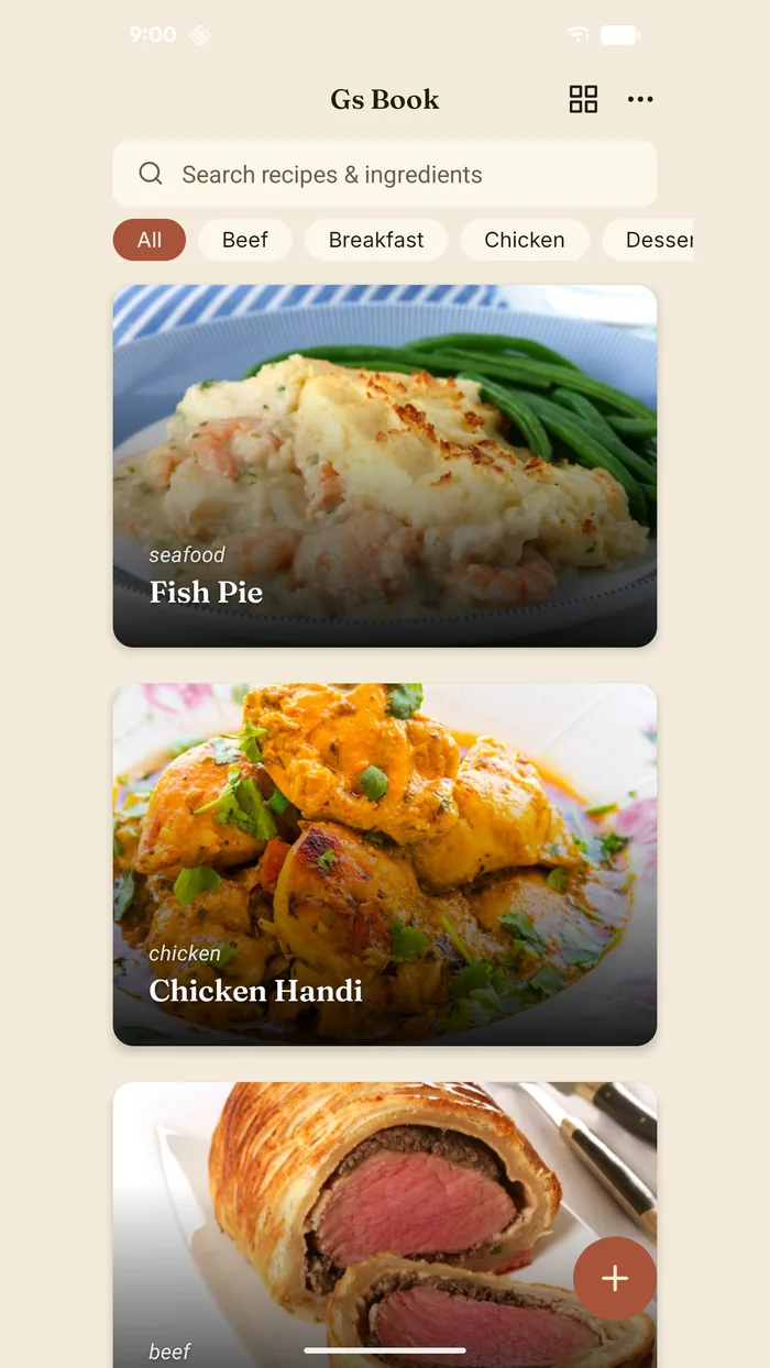 FamCook — the shared family cookbook home screen.