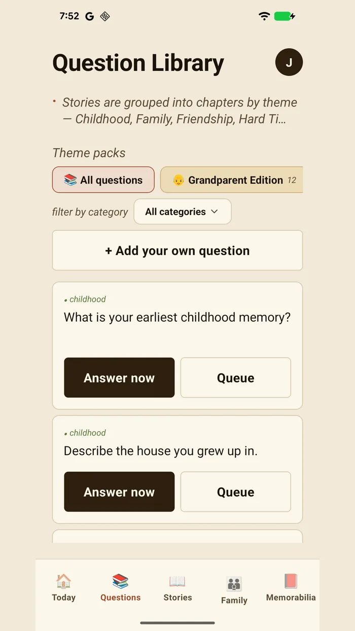 Heirloom — answering a prompt by voice.