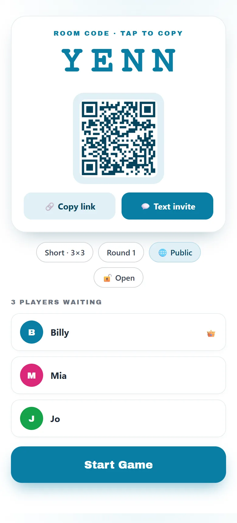 You Nasty — the lobby, players joining a room.
