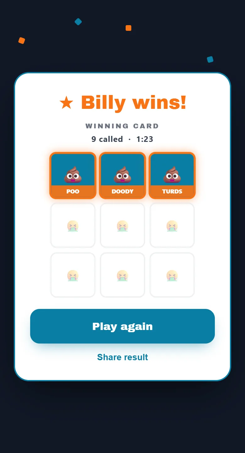 You Nasty — the win screen at the end of a round.